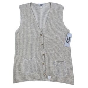 Lucia Sweater Vest Womens Medium Vintage 90s Beige Cotton Knit Button Front USA